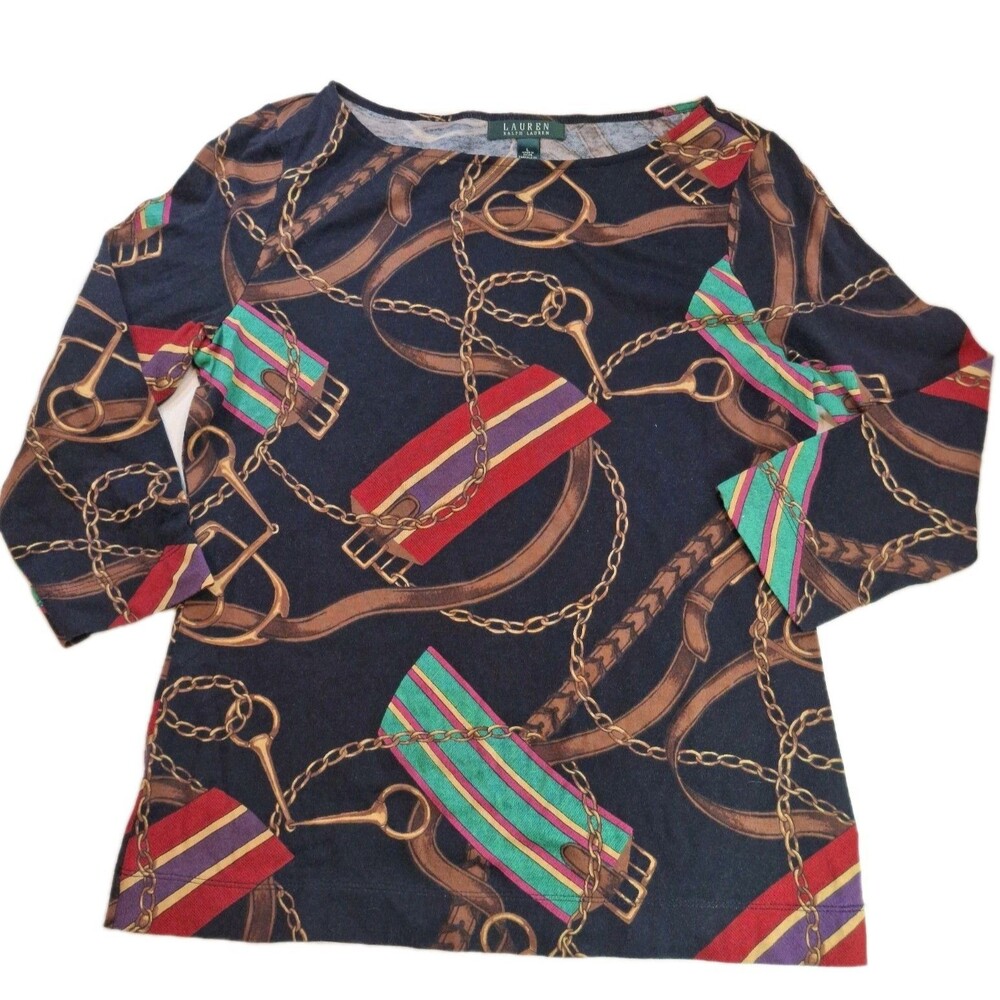 Lauren Ralph Lauren Top Womens Large Black Equestrian Bit Bridle Horse Riding